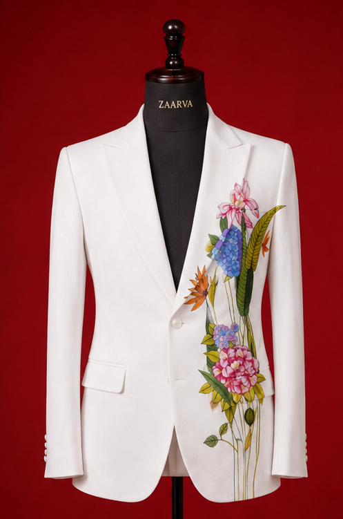 ZAARVA Noir Mens Floral Suit Jacket