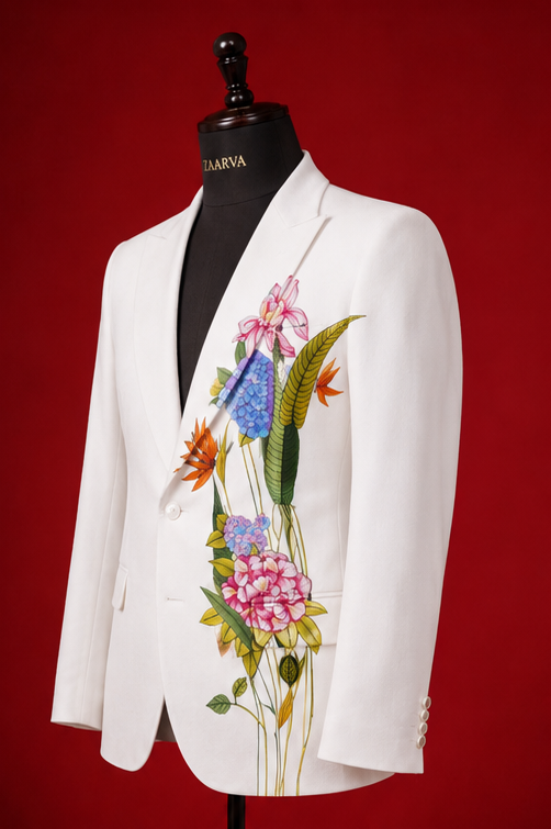 ZAARVA Noir Mens Floral Suit Jacket