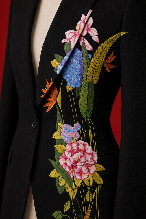 ZAARVA Noir Womens Floral Suit Jacket