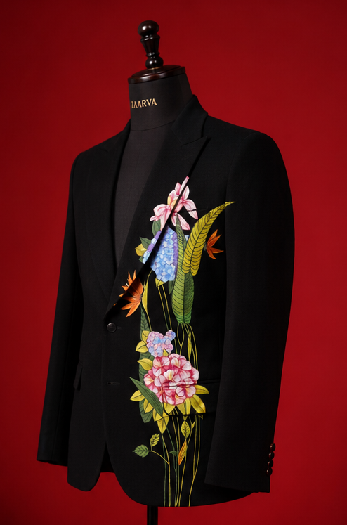 ZAARVA Noir Mens Floral Suit Jacket