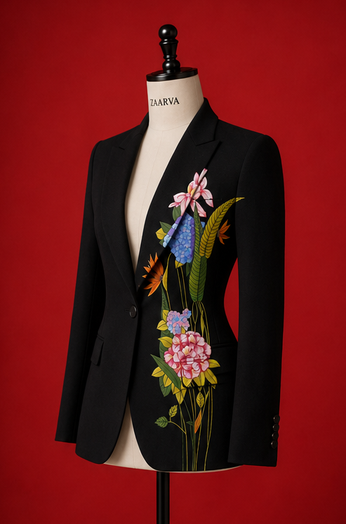 ZAARVA Noir Womens Floral Suit Jacket