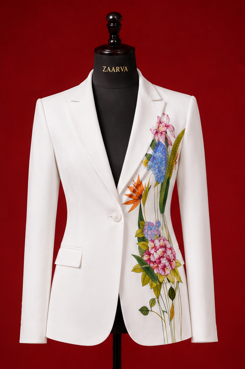 ZAARVA Noir Womens Floral Suit Jacket