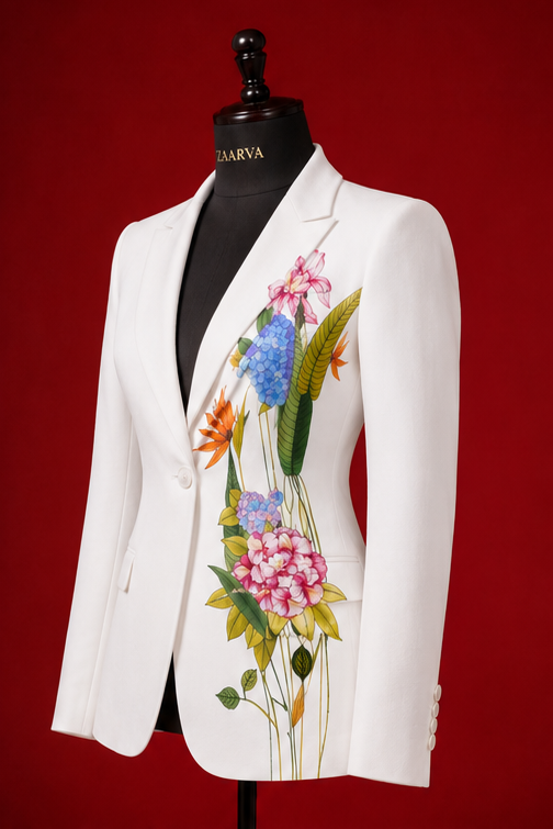 ZAARVA Noir Womens Floral Suit Jacket